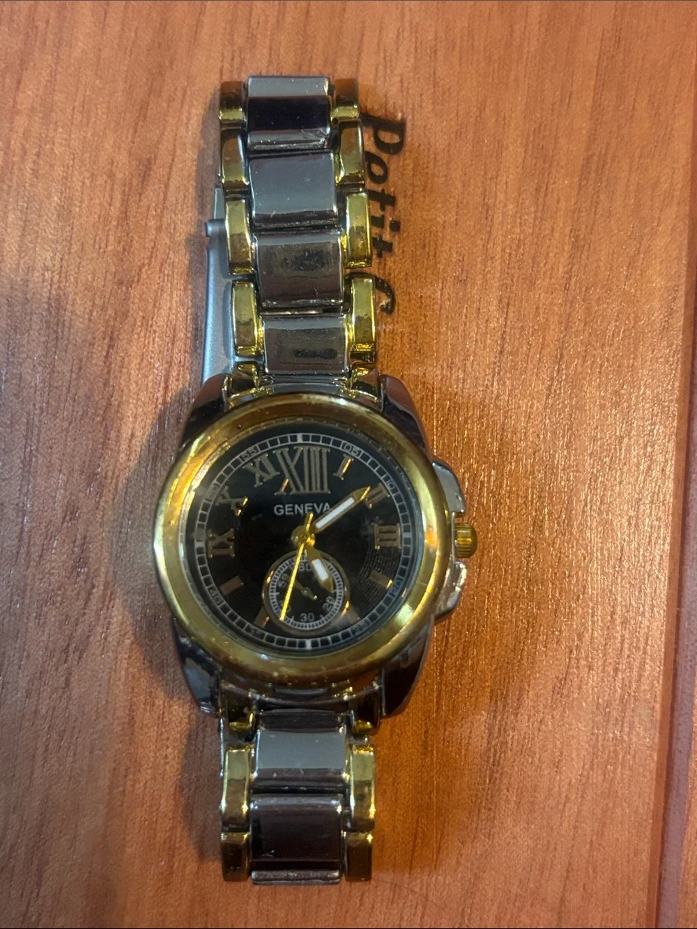 Geneva Two-Tone Gold and Silver Men’s Watch with Black Dial